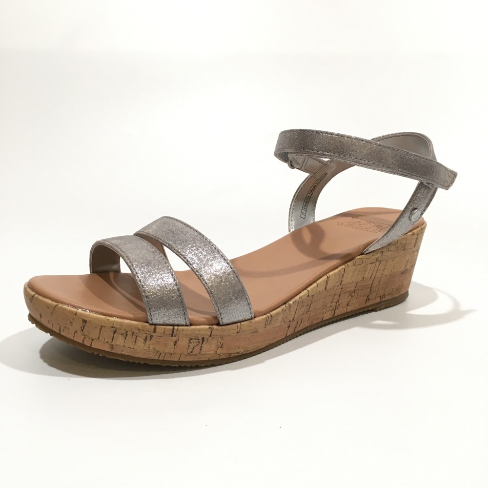 UGG I Heart Joblyn Crackle Wedge Sandals -Silver Leather -Youth Sz 7 (Women’s 8)